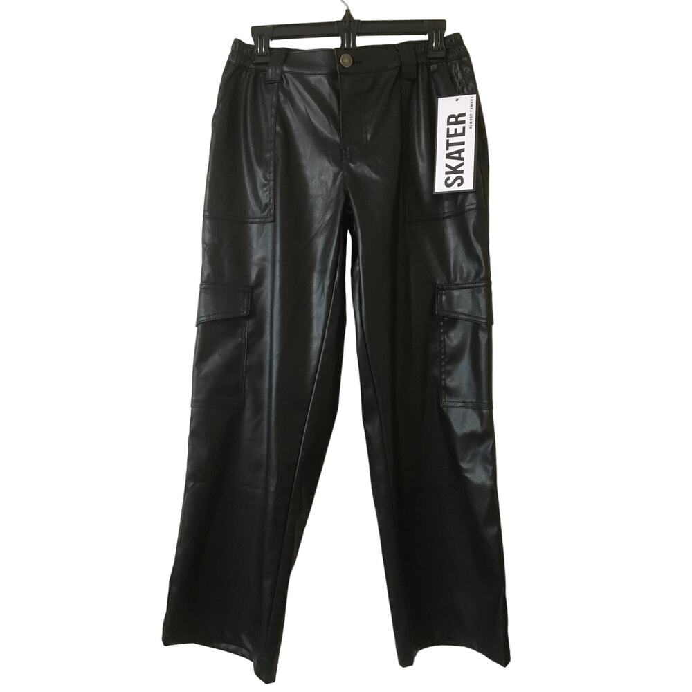 NWT Almost Famous Medium Skater Pants Vegan Leather With Gathered Waist